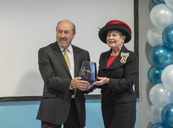 H.M. Lord Lieutenant of County Durham, Mrs Sue Snowdon, presents the Queen’s Award to Trevor Honeyman, Chairman of Honeyman Group Ltd
