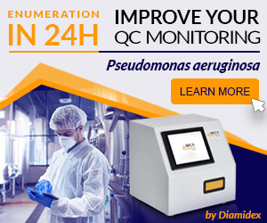 Diamidex MICA Pseudomonas for enumeration of Pseudomonas aeruginosa in 24 hours