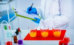 a laboratory quality control operation on fruit juice