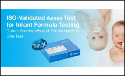 Two babies drinking infant formula and text about Hygiena assay